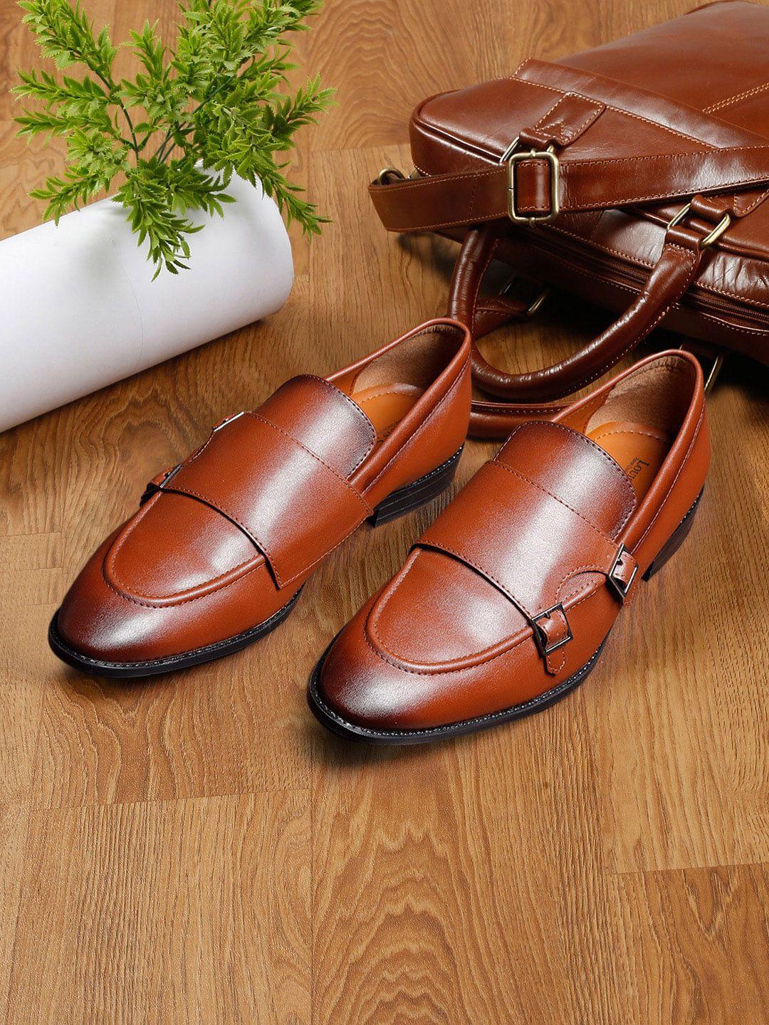 louis stitch men round toe leather formal monk shoes