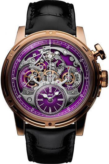 louis moinet mechanical wonders purple dial automatic watch with leather strap for men - lm-79.50.17