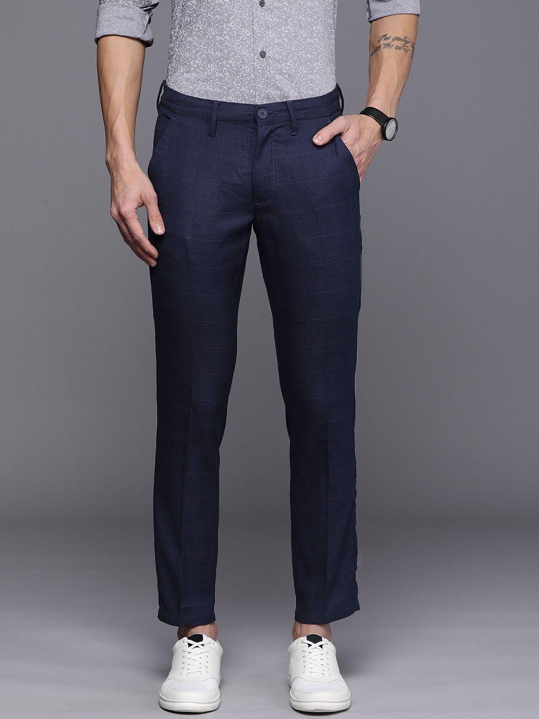 louis philippe ath work checked cropped trousers