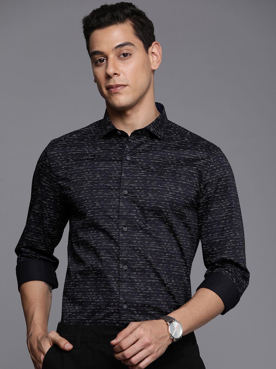 louis philippe ath work men charcoal slim fit printed formal shirt