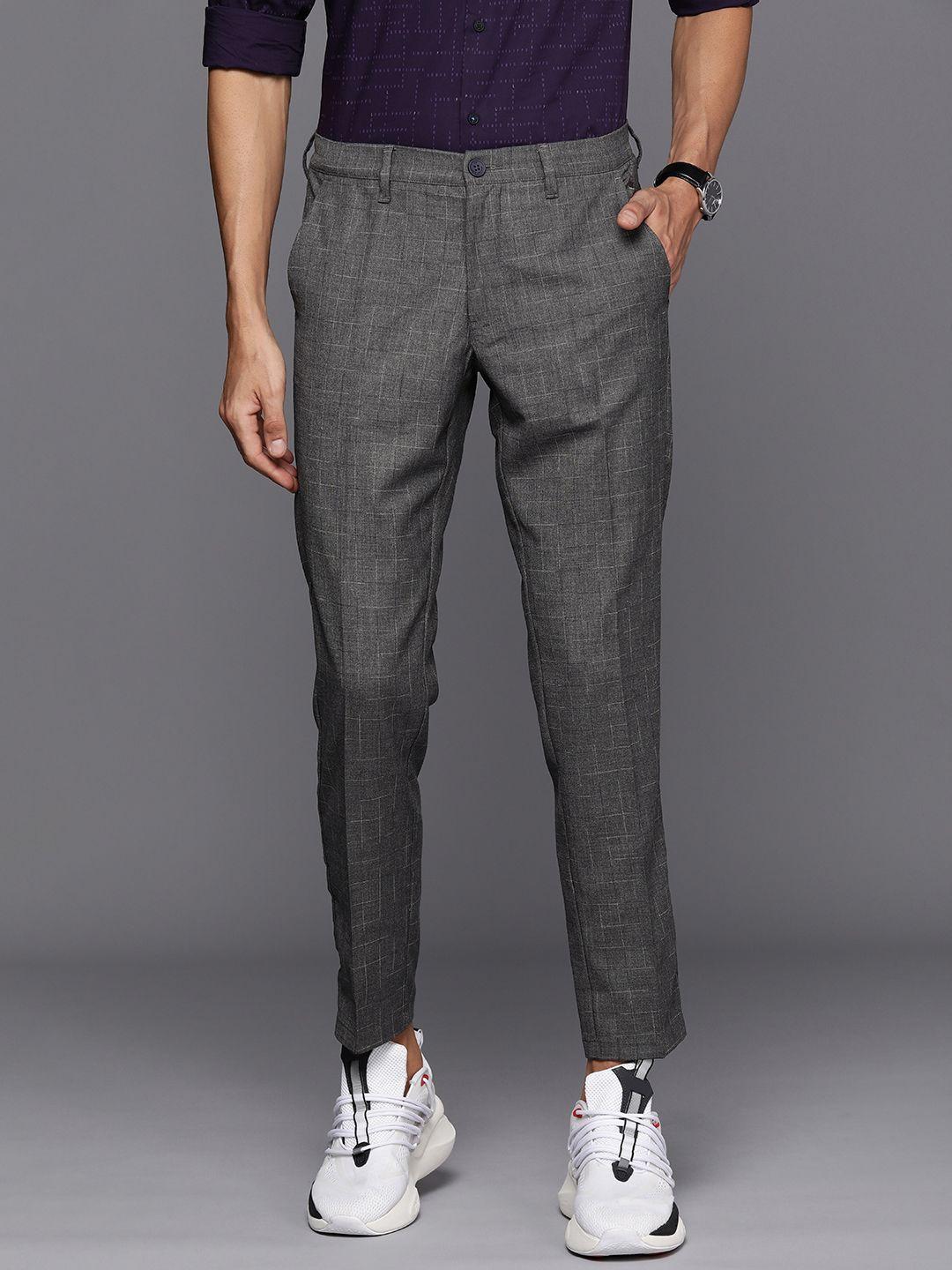 louis philippe ath work men checked comfort tapered fit semiformal trousers