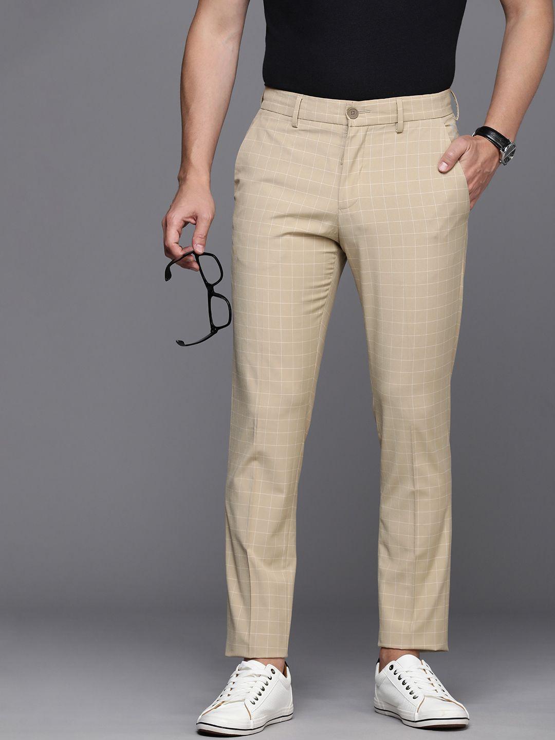 louis philippe ath work men checked comfort tapered fit trousers