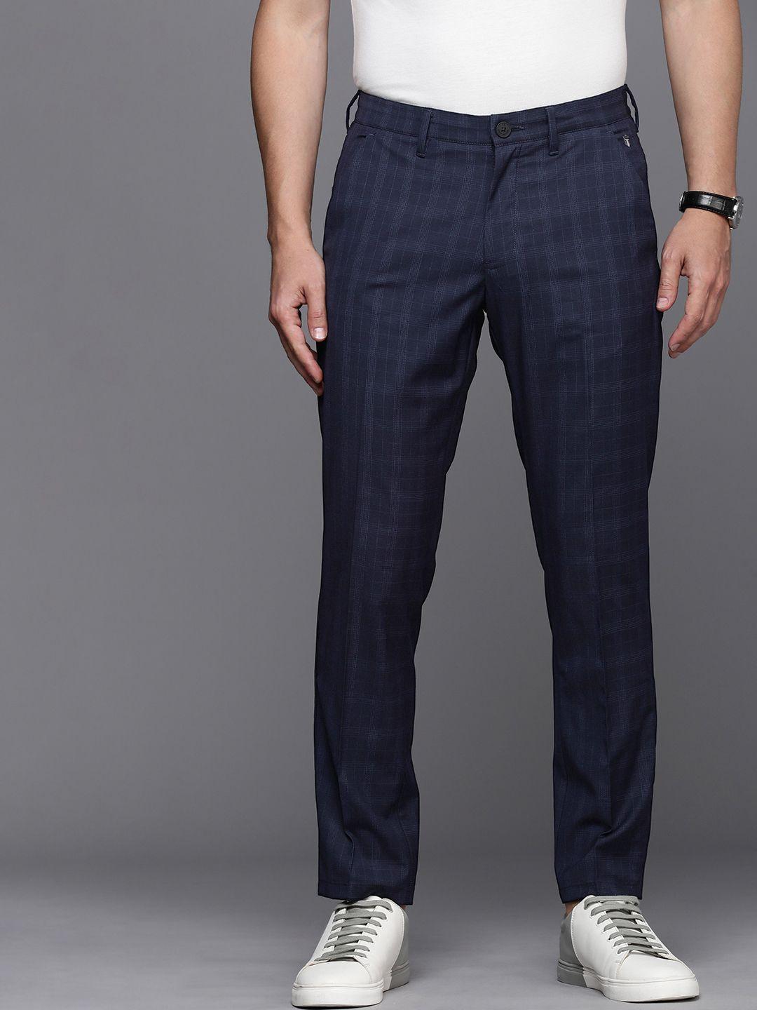 louis philippe ath work men checked comfort tapered fit trousers