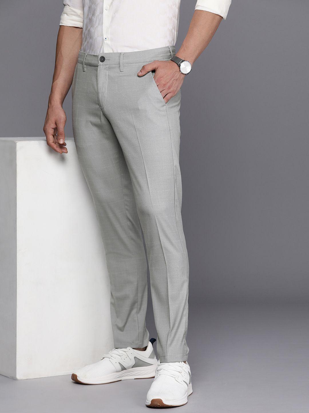 louis philippe ath work men checked comfort tapered fit trousers