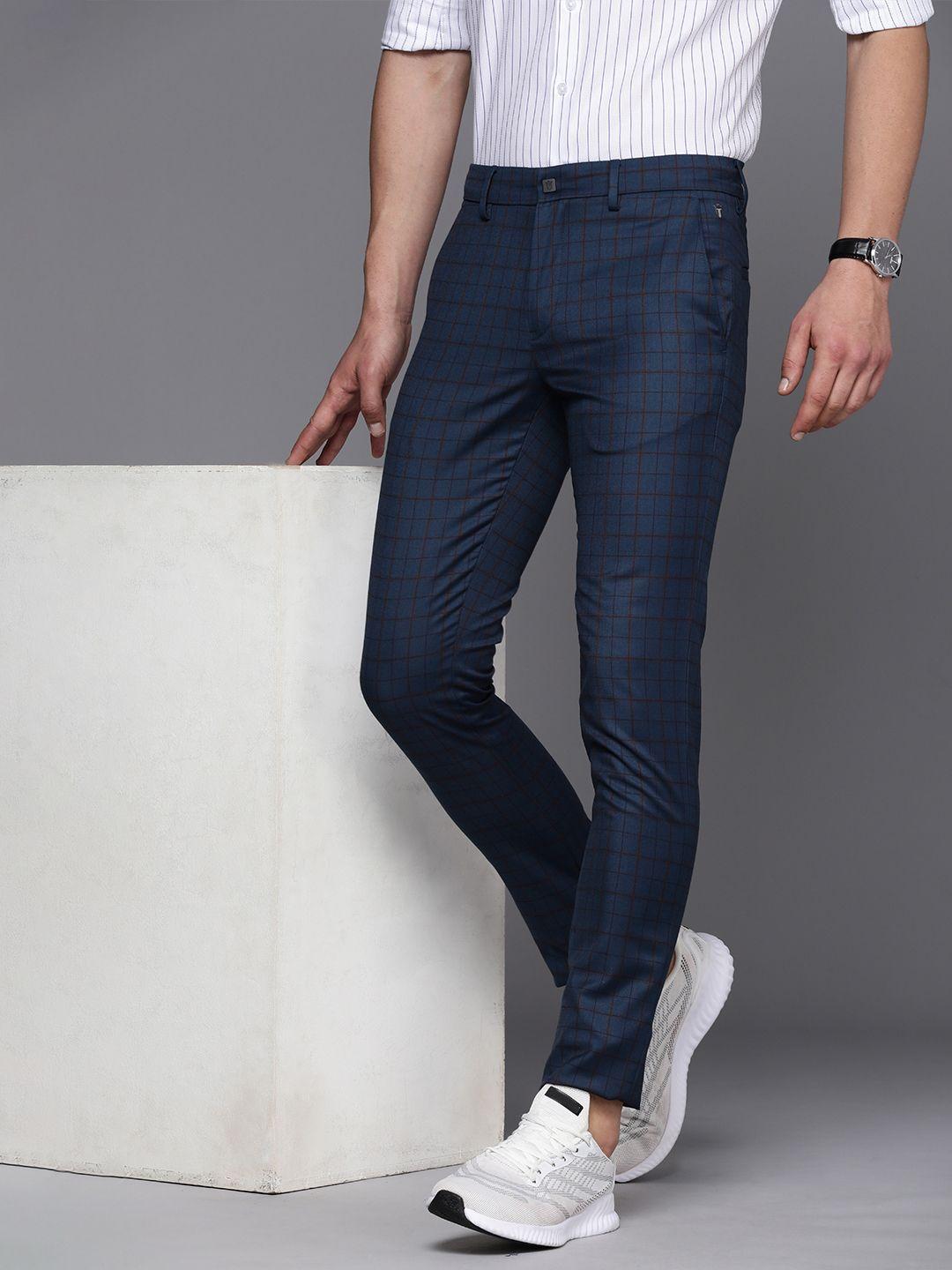 louis philippe ath work men checked super slim fit trousers