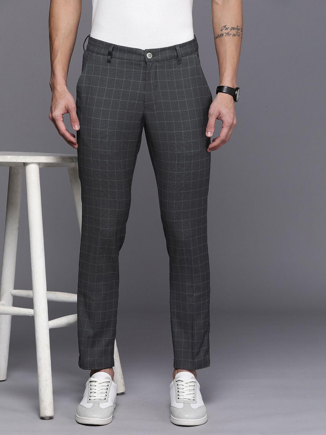 louis philippe ath work men checked tapered fit casual trousers