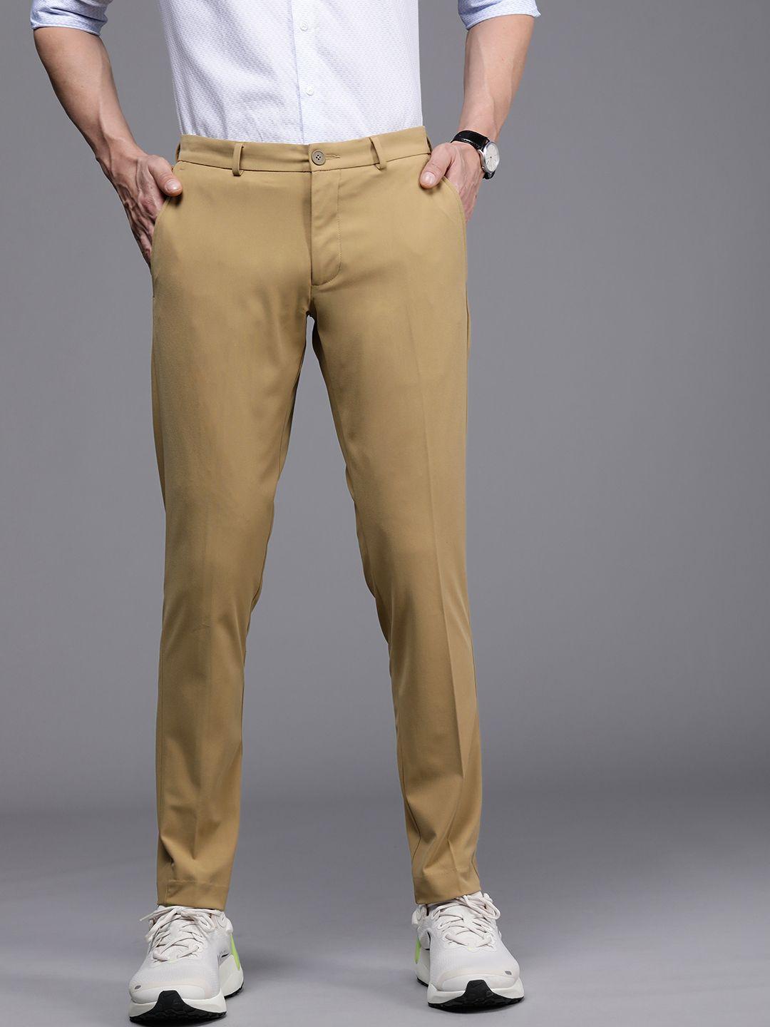 louis philippe ath work men khaki comfy tapered fit trousers