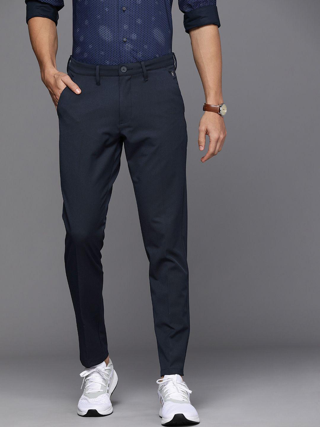 louis philippe ath work men navy blue comfort tapered fit trousers