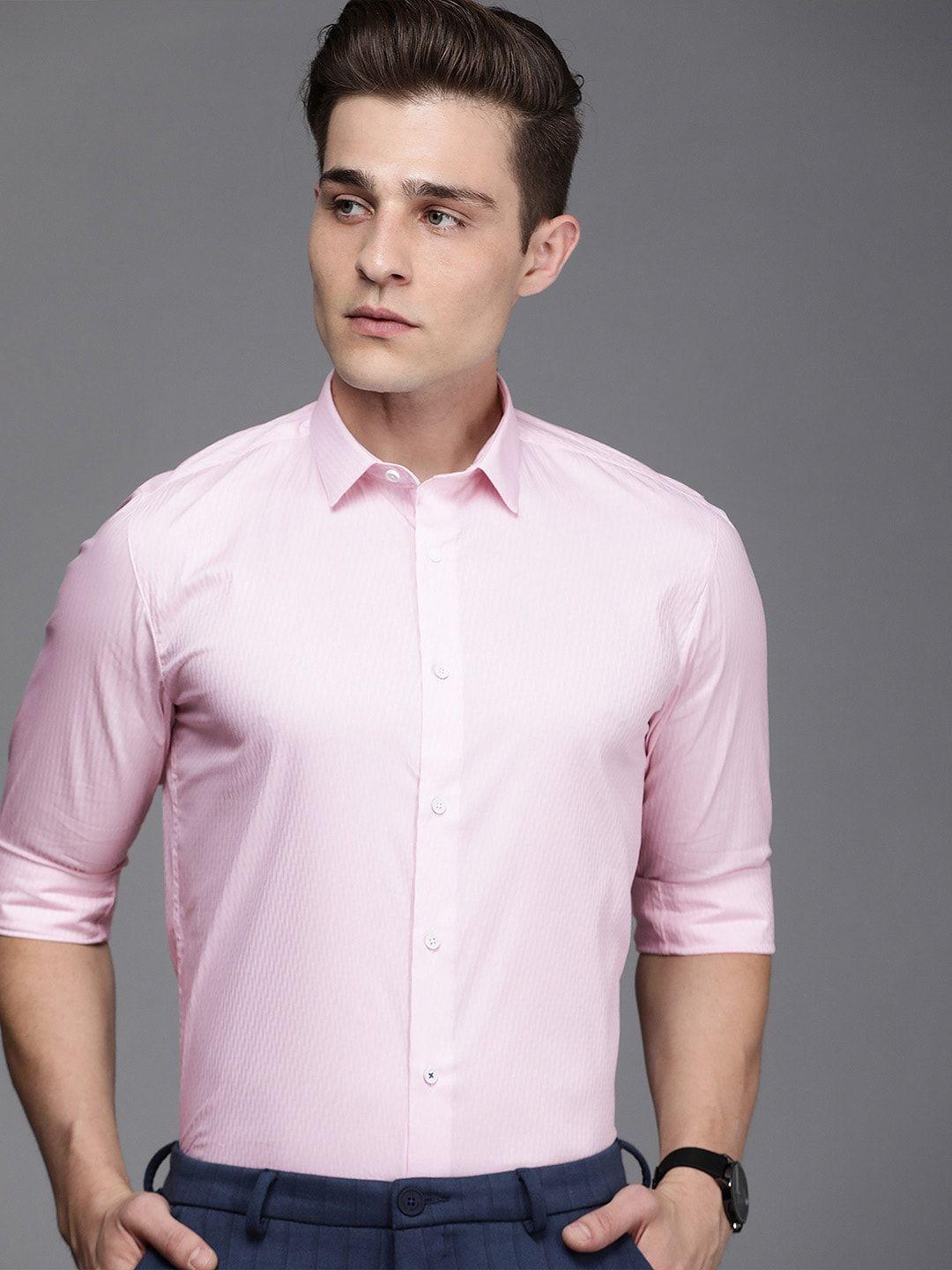 louis philippe ath work men pink slim fit printed casual shirt