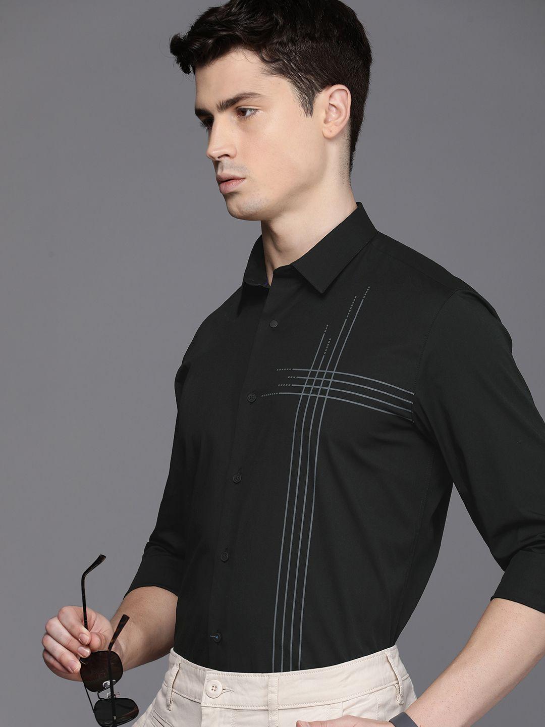 louis philippe ath work men super slim fit opaque casual shirt with stripe detailing