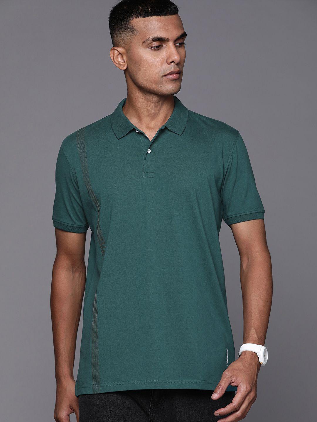 louis philippe ath work men teal green brand logo polo collar slim fit t-shirt