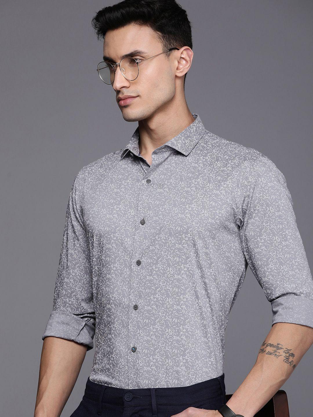 louis philippe ath work super slim fit printed casual shirt