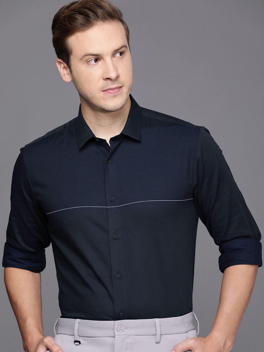 louis philippe ath work super slim fit printed semiformal shirt