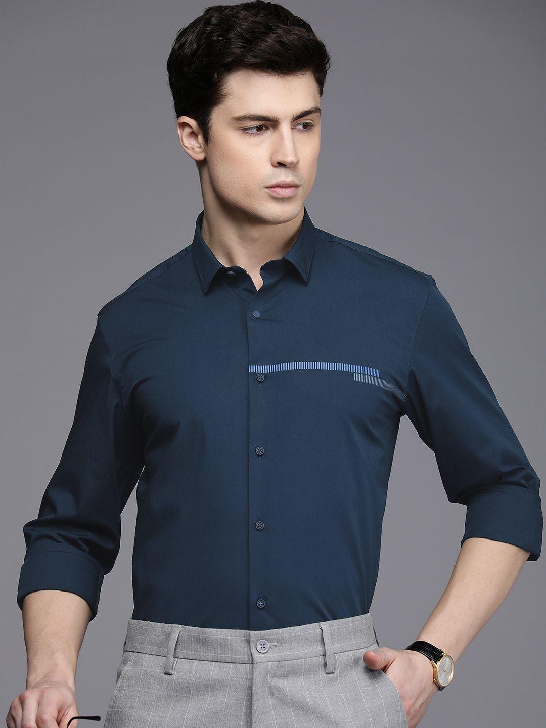 louis philippe ath work super slim fit semiformal shirt with minimal striped detail