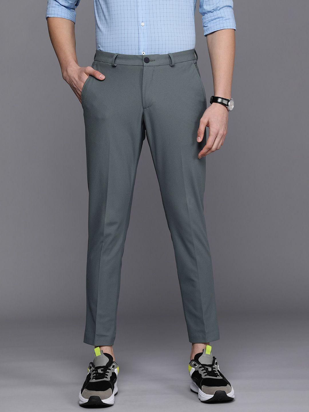 louis philippe ath.work men blue comfort tapered fit low-rise regular trousers