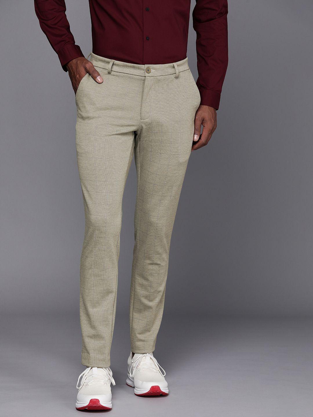 louis philippe ath.work men checked comfort tapered fit trousers