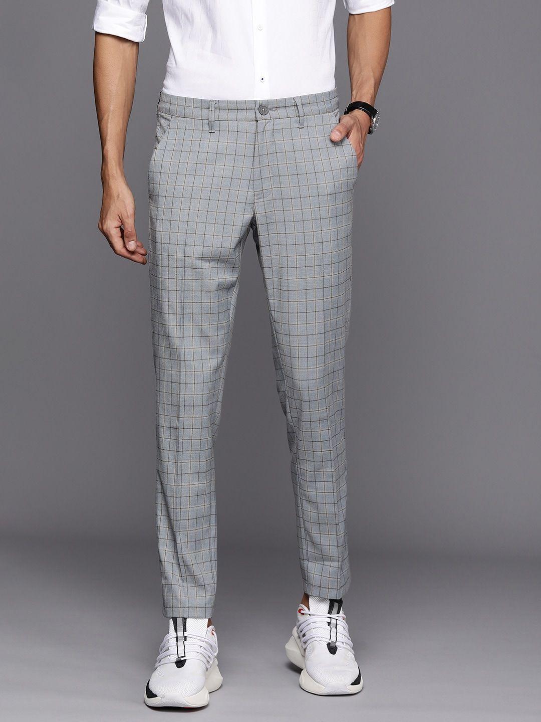 louis philippe ath.work men checked tapered fit semiformal trousers