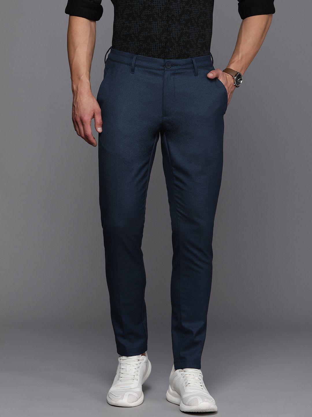 louis philippe ath.work men checked tapered fit smart casual chinos trousers