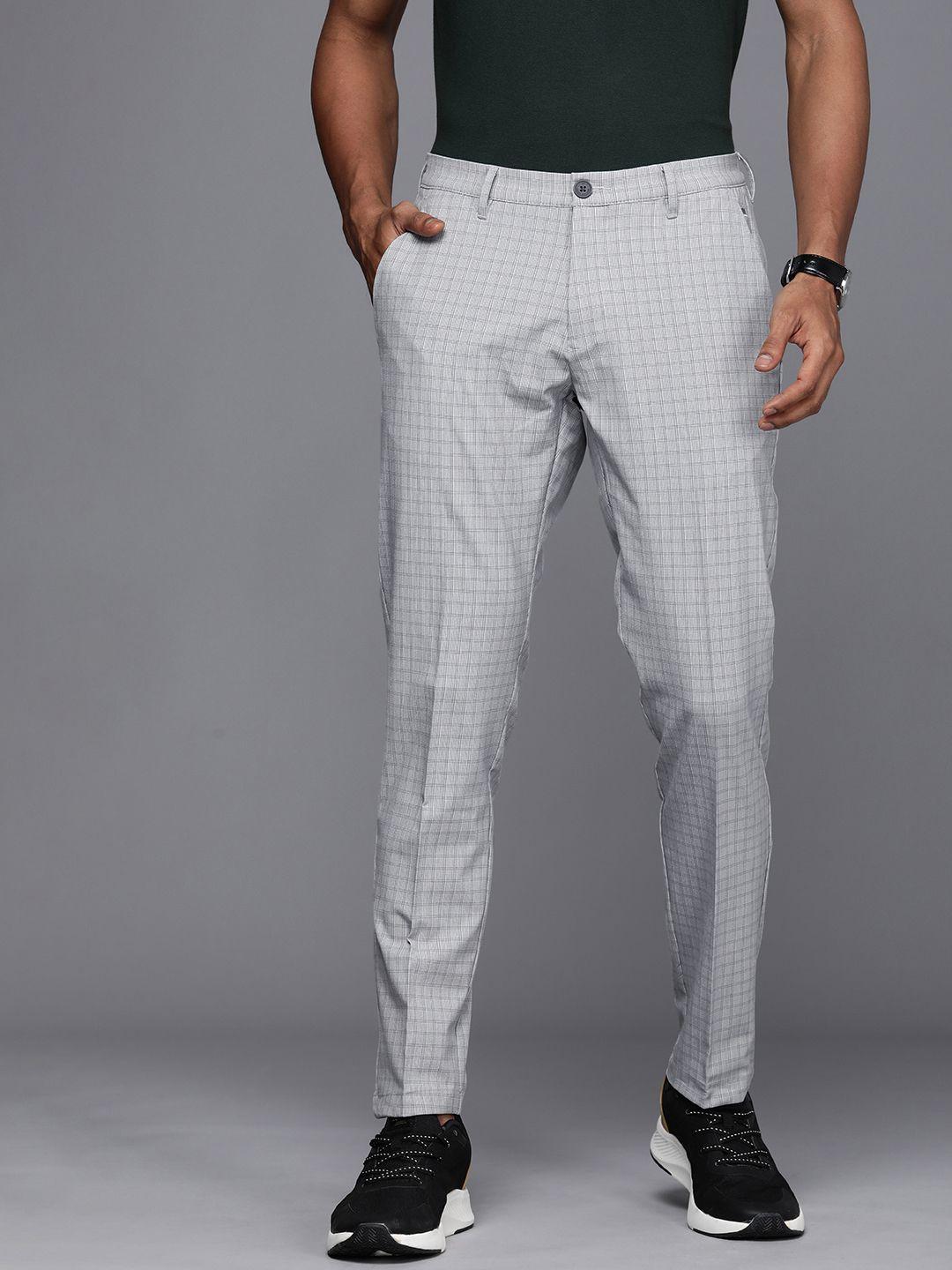 louis philippe ath.work men mid-rise checked tapered fit chinos