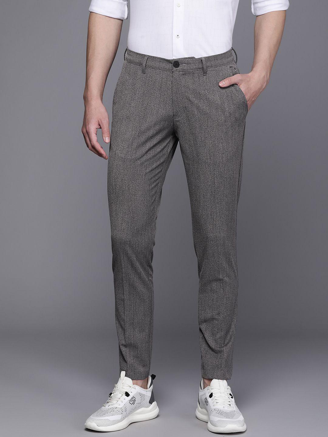 louis philippe ath.work men mid-rise comfy tapered fit smart casual trousers