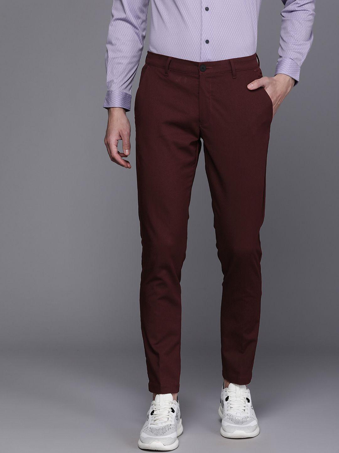 louis philippe ath.work men mid-rise comfy tapered fit smart casual trousers