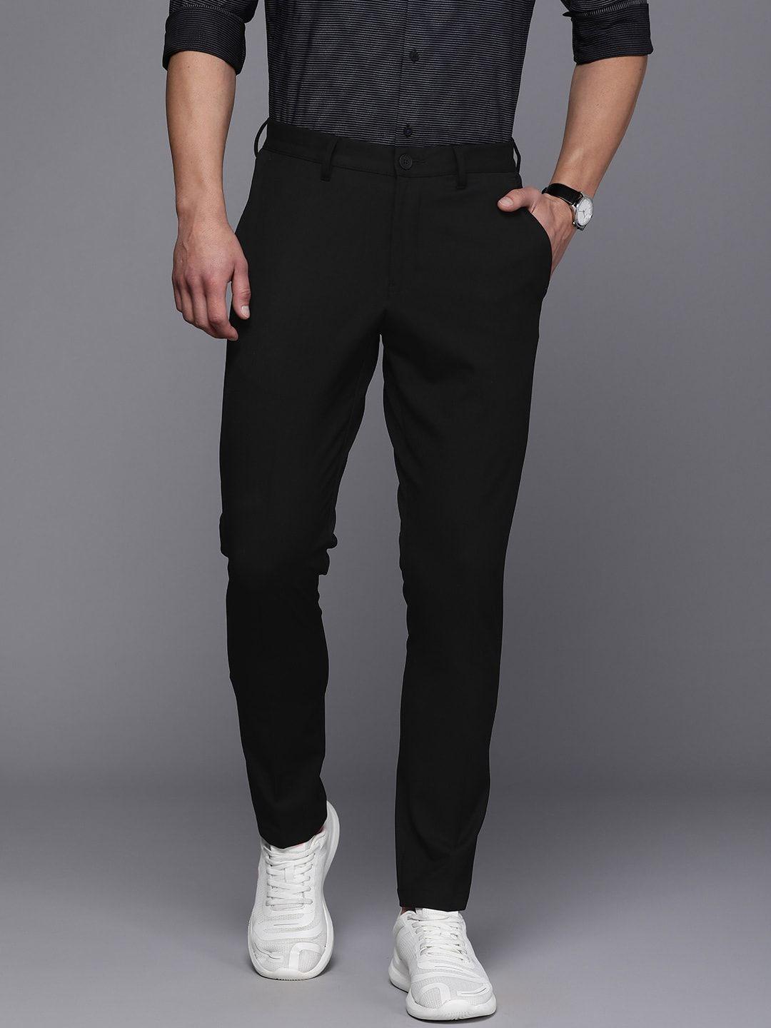 louis philippe ath.work men mid-rise comfy tapered fit smart casual trousers