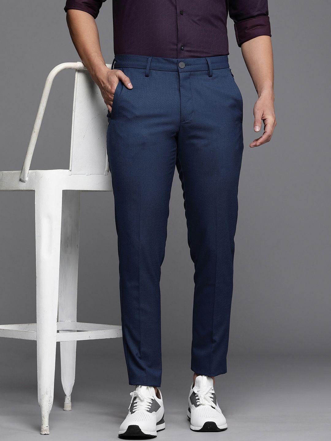 louis philippe ath.work men textured comfort tapered fit trousers