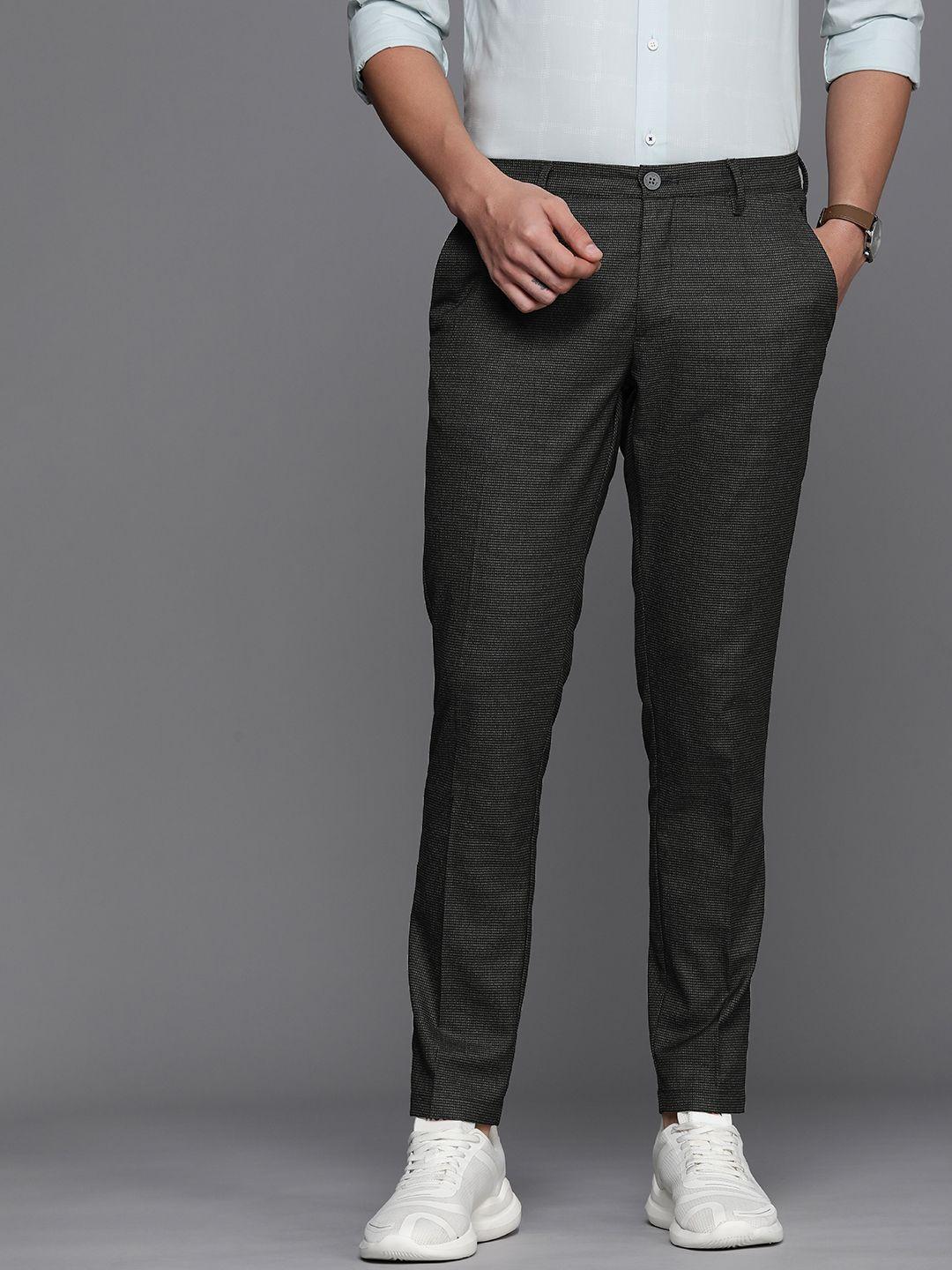 louis philippe ath.work men textured tapered fit smart casual trousers