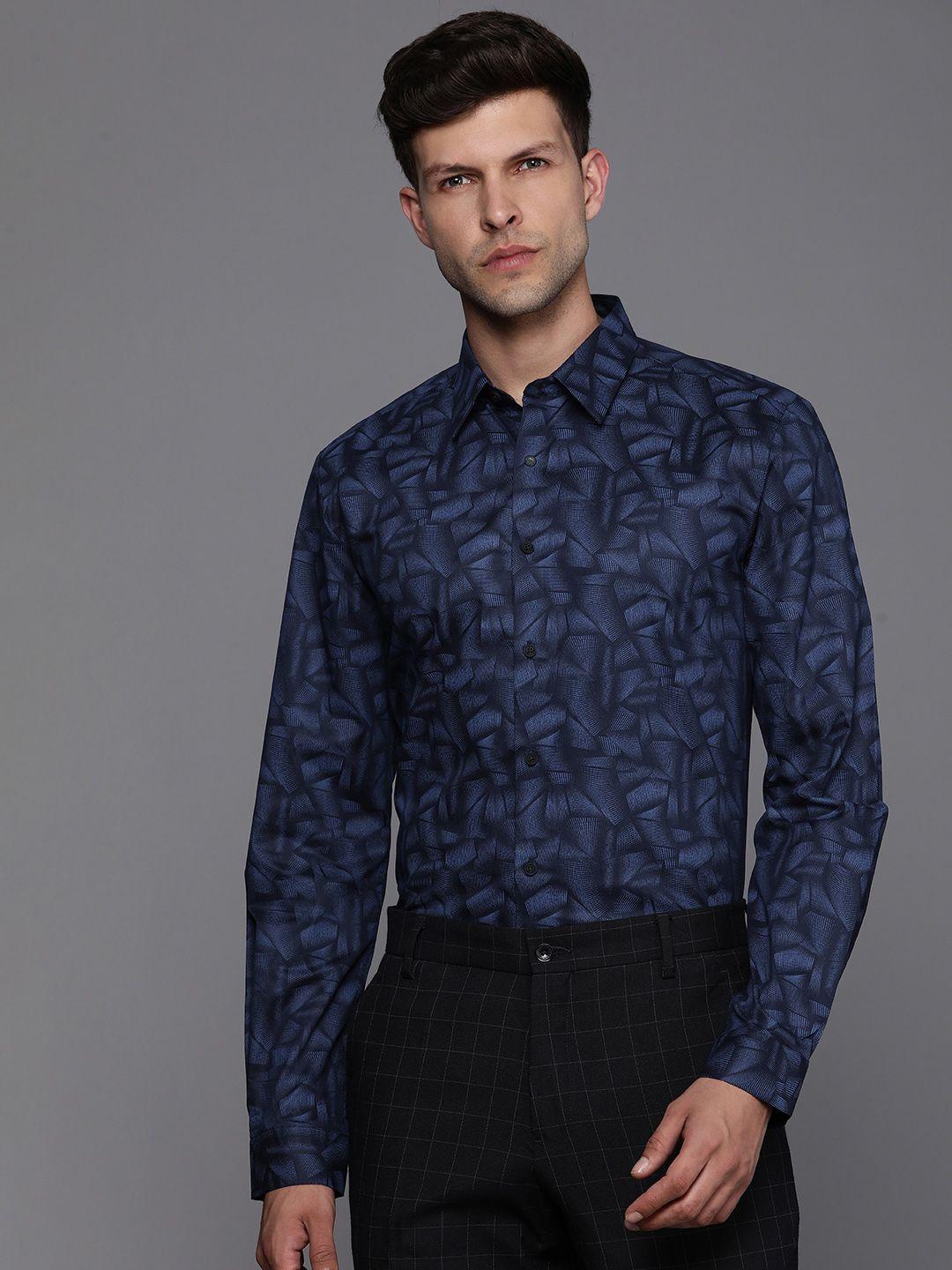 louis philippe ath.work super slim fit geometric printed semiformal shirt