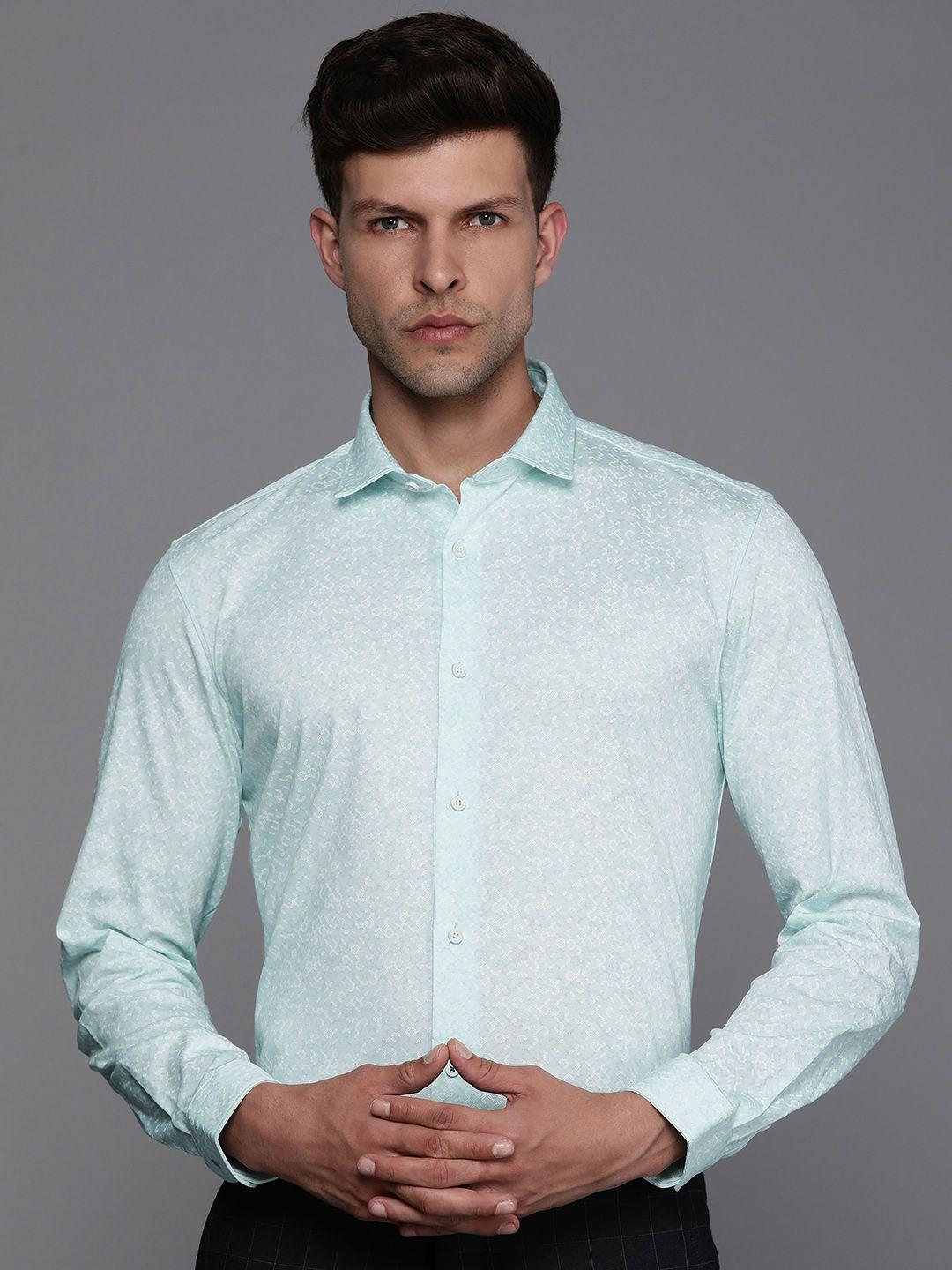 louis philippe ath.work super slim fit opaque printed pure cotton semiformal shirt