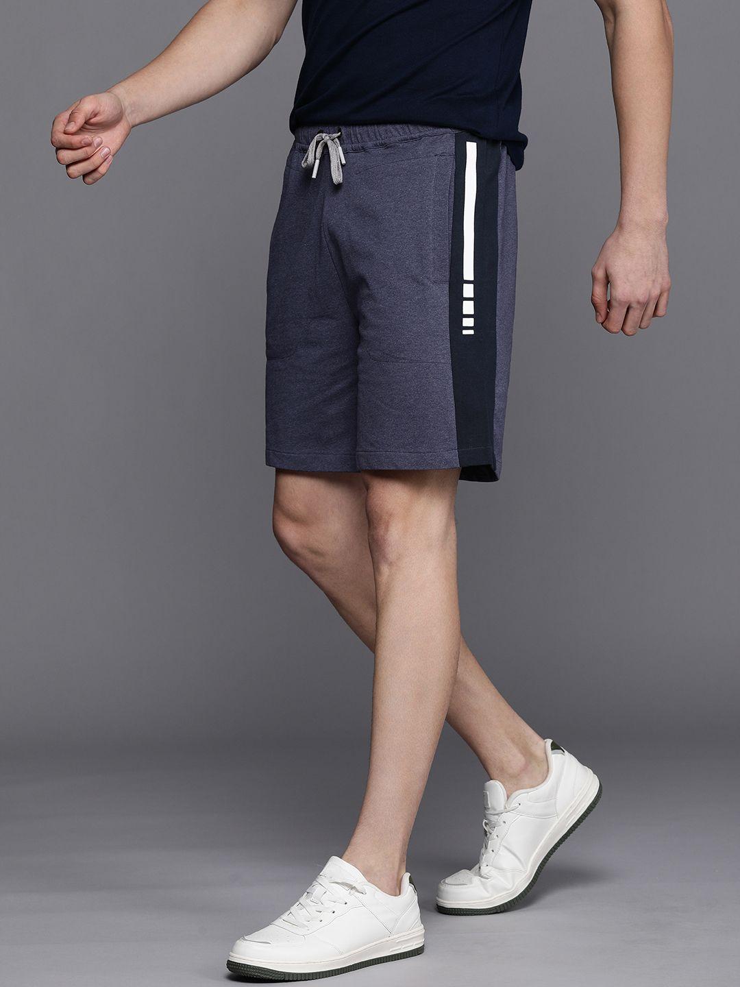 louis philippe athplay men blue & black colourblocked slim fit shorts