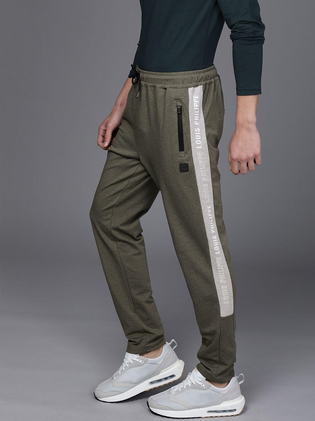 louis philippe athplay men olive green grey & printed track pants