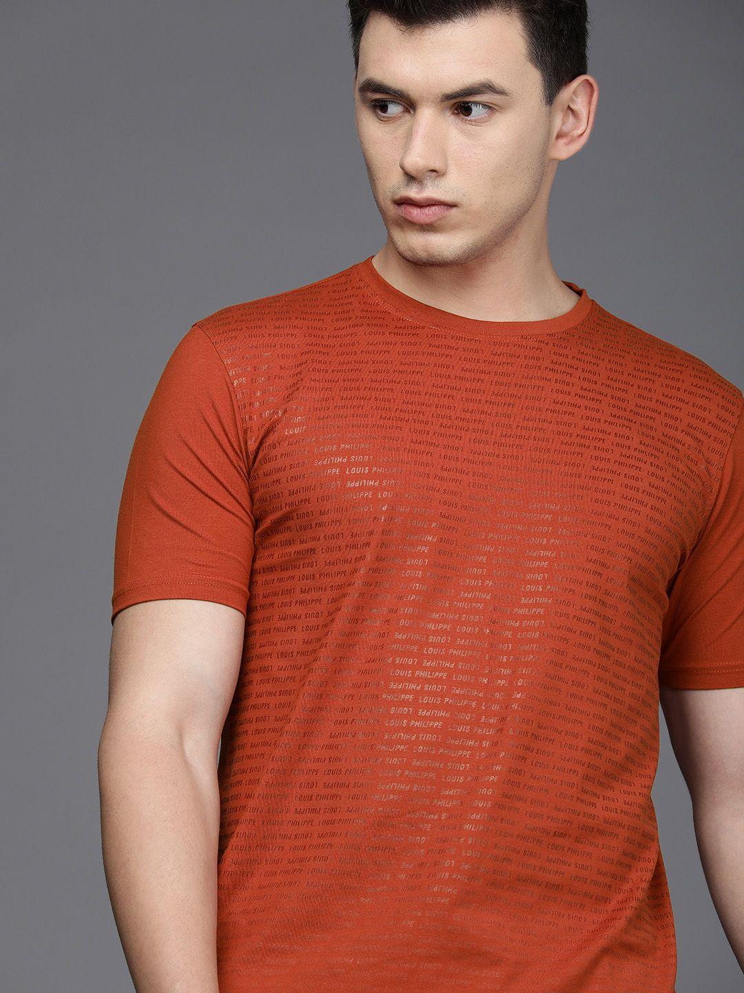 louis philippe athplay men rust orange printed slim fit t-shirt