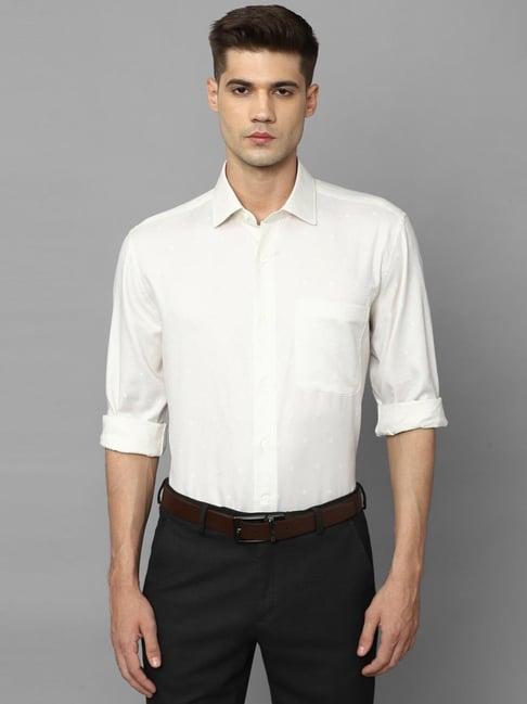 louis philippe beige cotton regular fit printed shirt