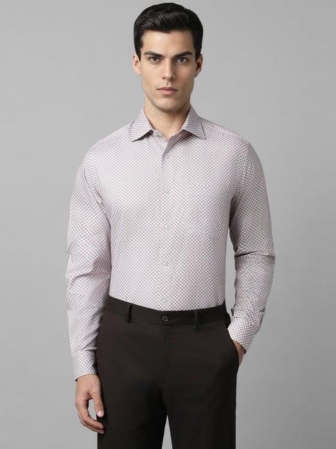 louis philippe beige cotton regular fit printed shirt