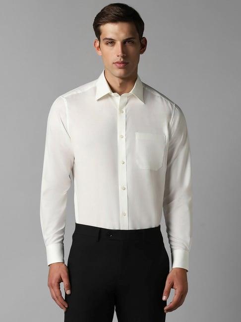 louis philippe beige cotton regular fit shirt