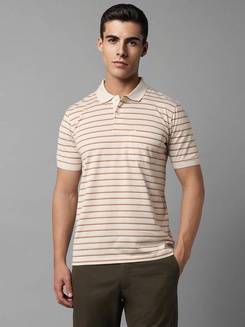 louis philippe beige cotton regular fit striped polo t-shirt