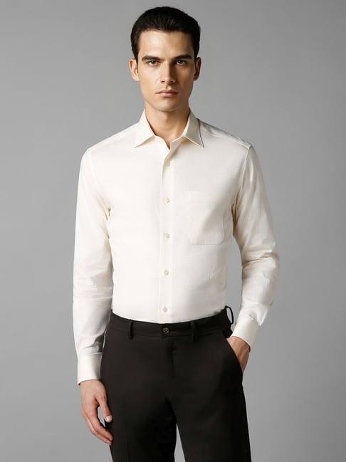 louis philippe beige cotton regular fit texture shirt