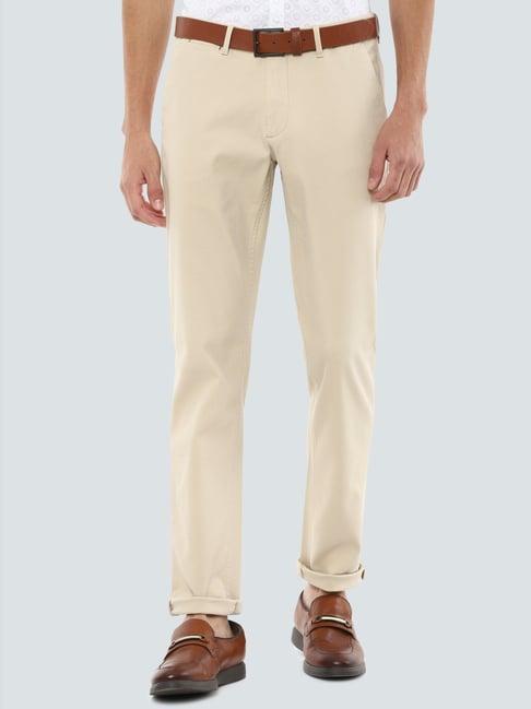 louis philippe beige cotton slim fit chinos