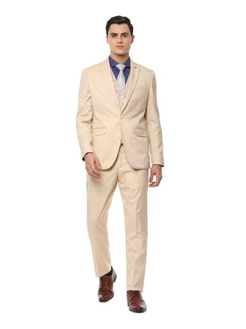 louis philippe beige peaked lapel three piece suit