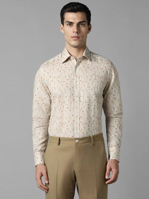 louis philippe beige regular fit printed shirt