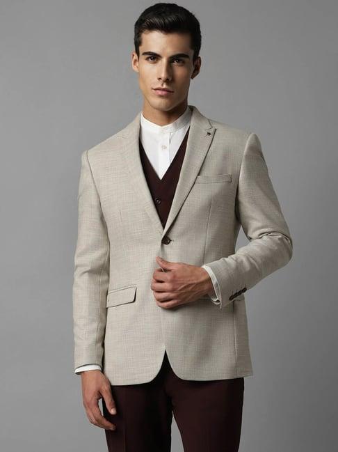 louis philippe beige slim fit texture blazer