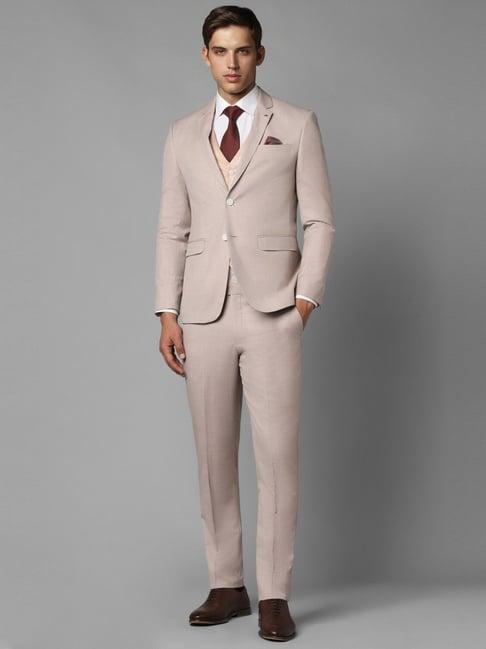 louis philippe beige slim fit texture three piece suit