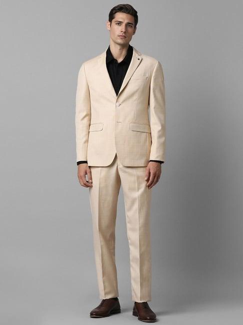 louis philippe beige slim fit texture two piece suits