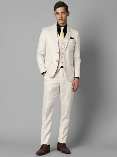 louis philippe beige slim fit three piece suit