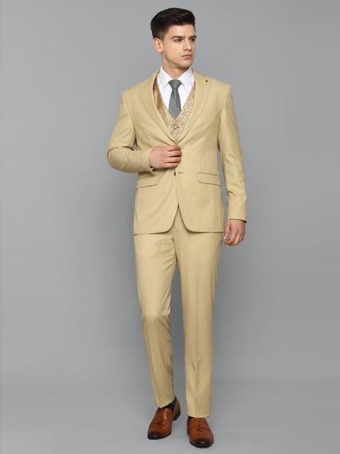louis philippe beige slim fit three piece suit
