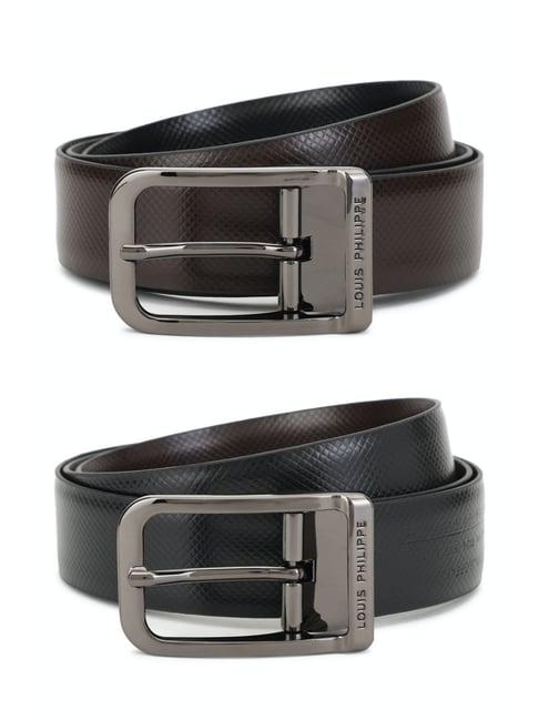 louis philippe black & brown textured reversible belt for men
