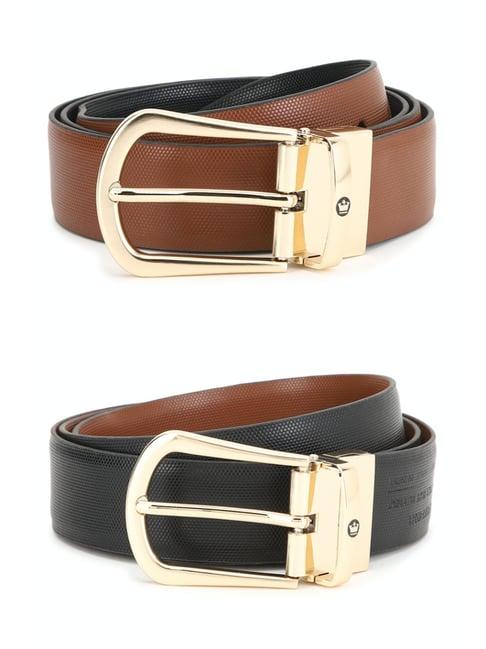 louis philippe black & brown textured reversible belt for men