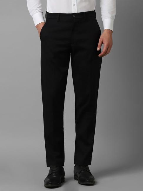 louis philippe black cotton regular fit trousers