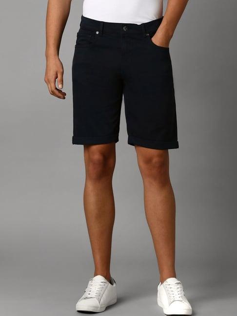 louis philippe black cotton slim fit cargo shorts